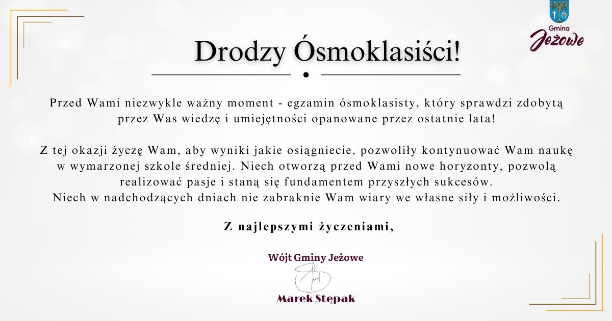 Powodzenia na egzaminie ósmoklasisty 