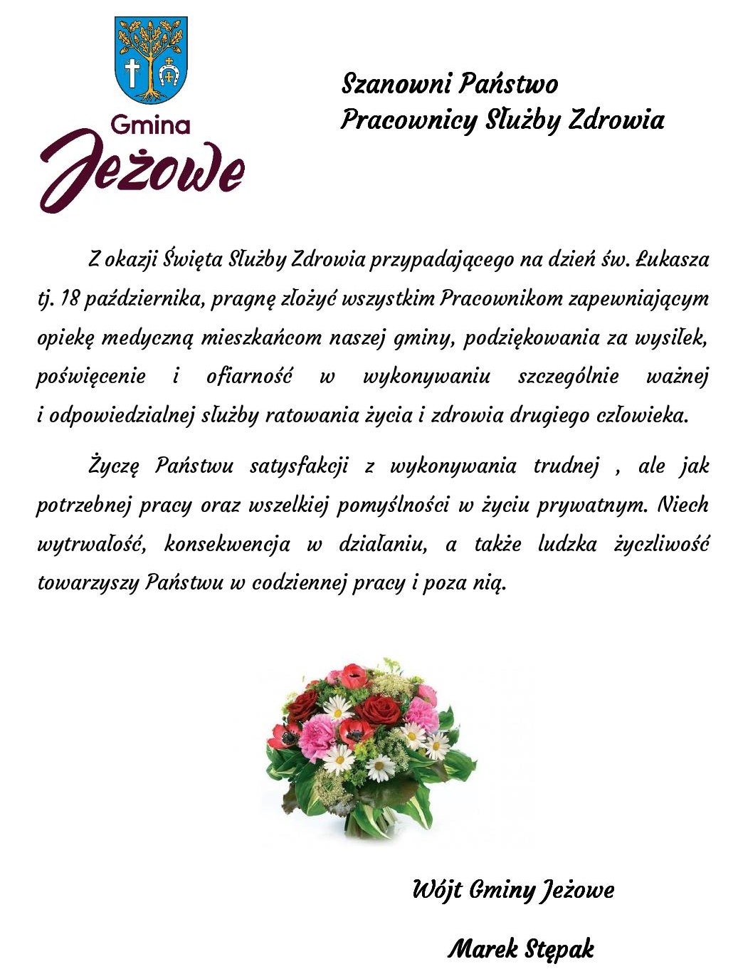 Życzenia z okazji Święta Pracowników Służby Zdrowia