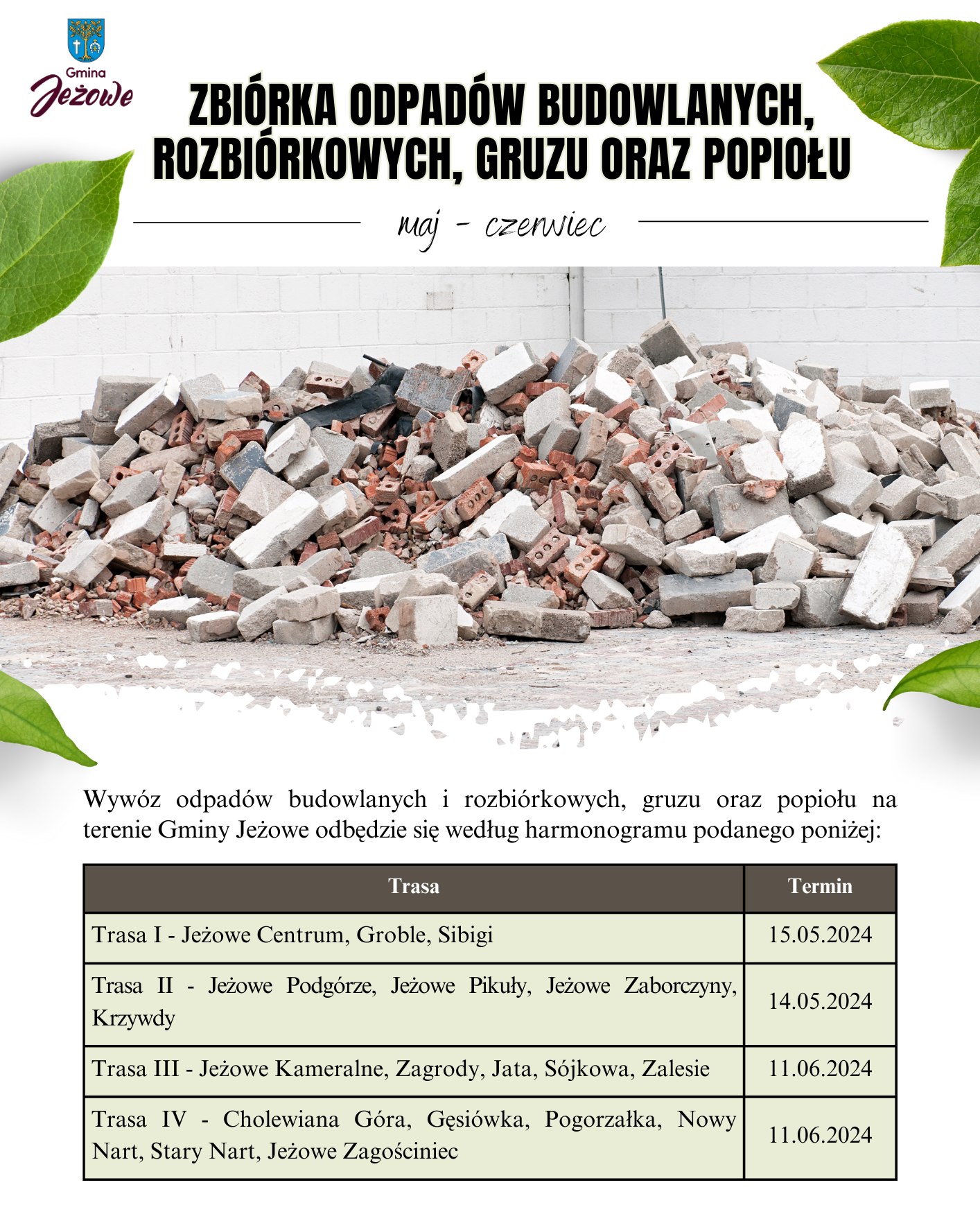 Zbiórka odpadów budowlanych, rozbiórkowych, gruzu oraz popiołu