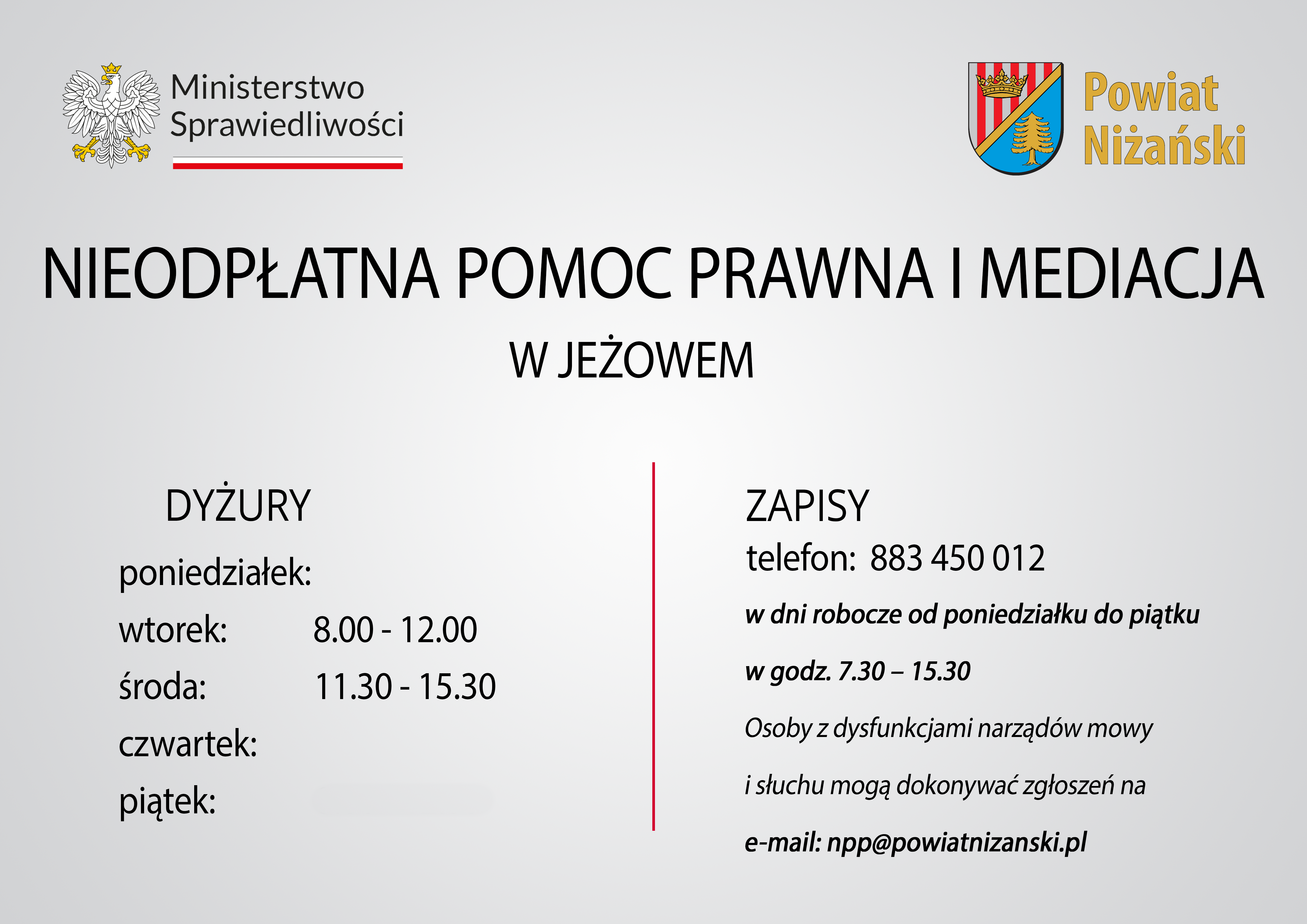 Nieodpłatna pomoc prawna w 2026 roku na terenie Powiatu Niżańskiego
