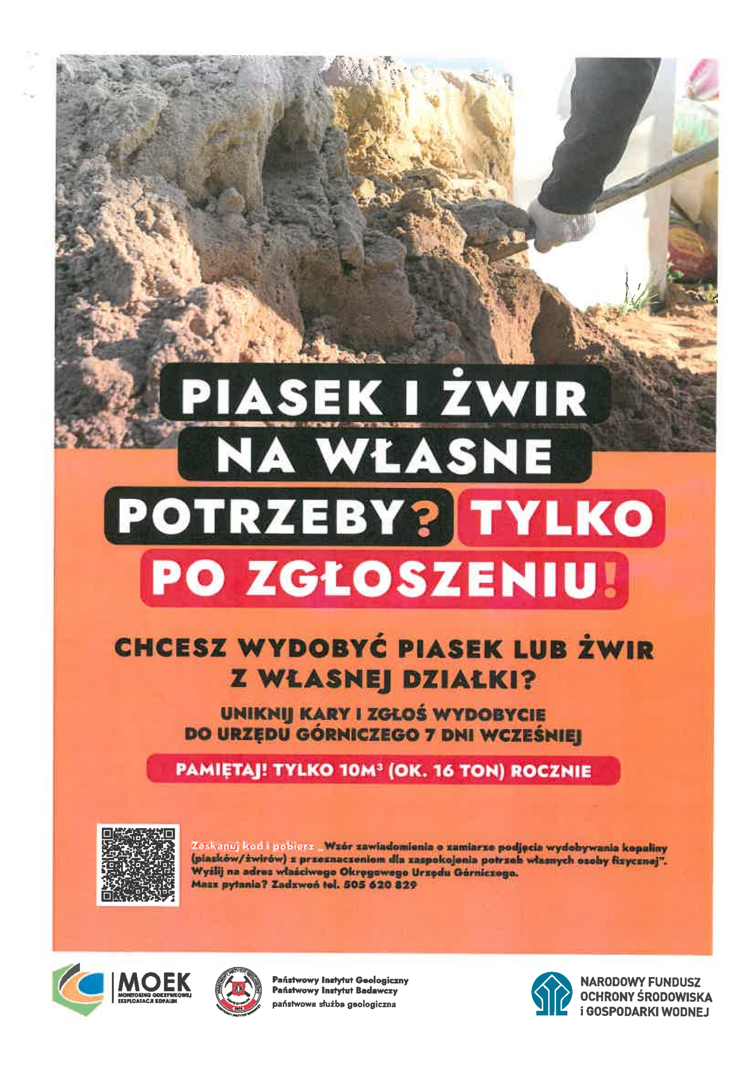 Komunikat w sprawie pozyskiwania piasków i żwirów z własnej nieruchomości