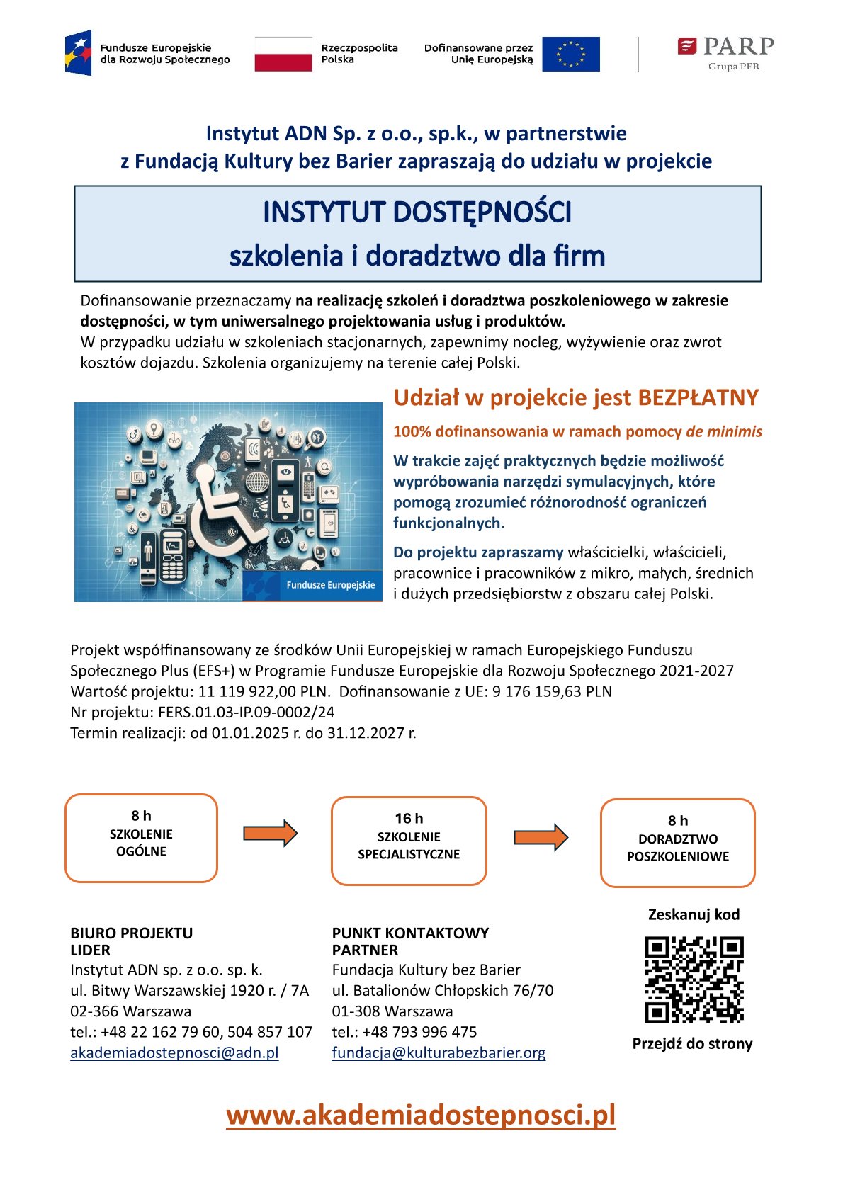 Instytut ADN sp. z o.o. sp.k. i Fundacja Kultury Bez Barier Zapraszają na spotkanie Informacyjno-promocyjne Instytut Dostępności – szkolenia i doradztwo dla firm