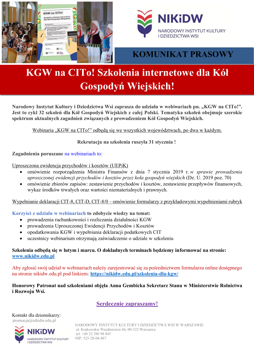 KGW na CITo! Zapraszamy do udziału w webinariach! Rekrutacja trwa!