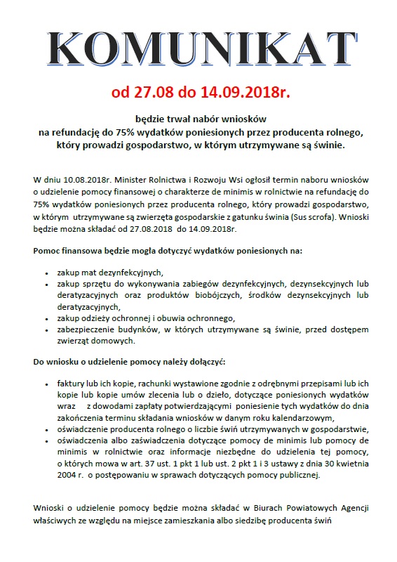 Biuro Powiatowe ARiMR - informuje!