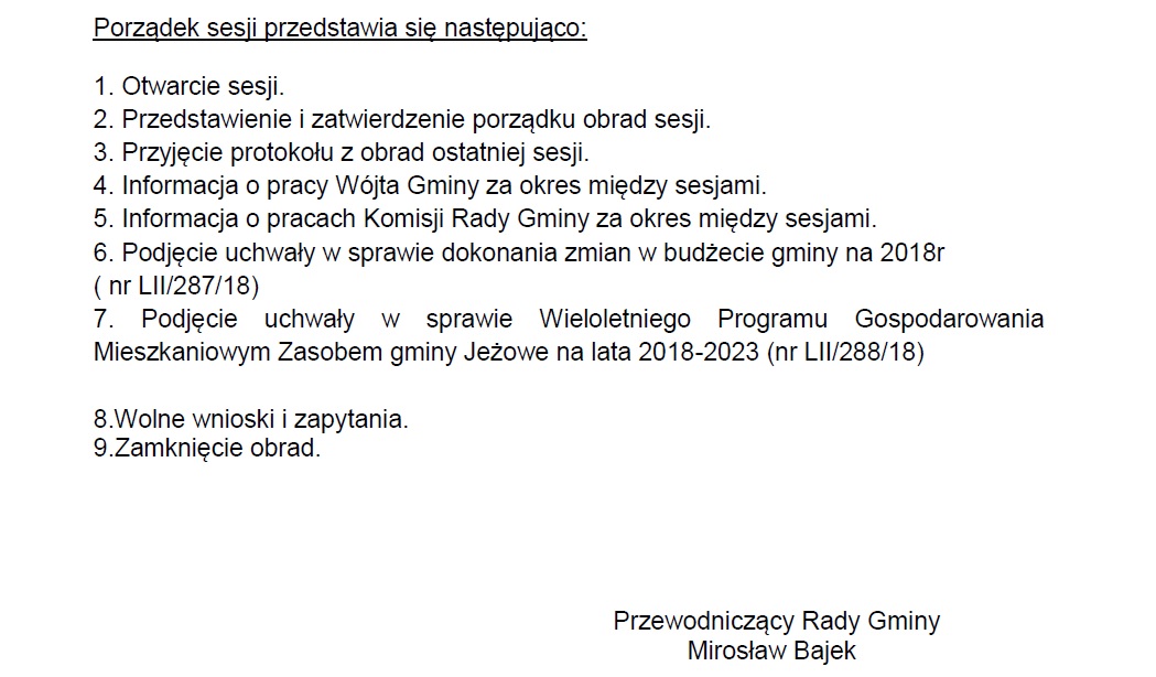 52 sesja Rady Gminy Jeżowe - zaproszenie 