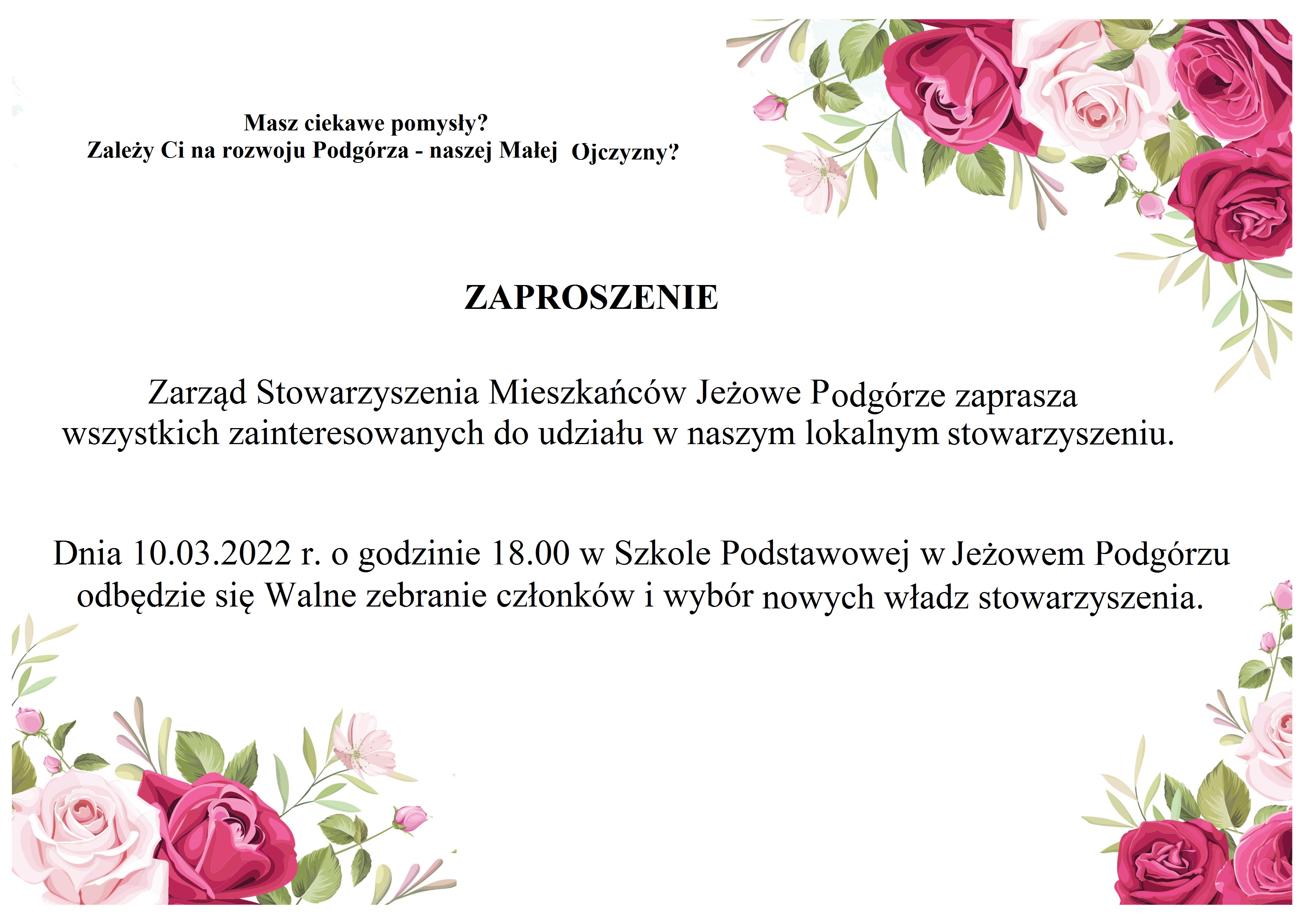 Zaproszenie - stowarzyszenie Jeżowe Podgórze