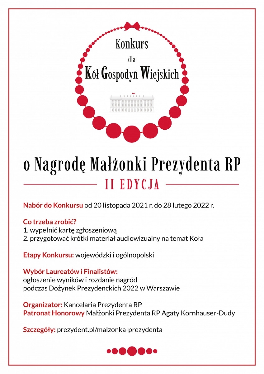 Konkursu dla Kół Gospodyń Wiejskich o Nagrodę Małżonki Prezydenta RP!