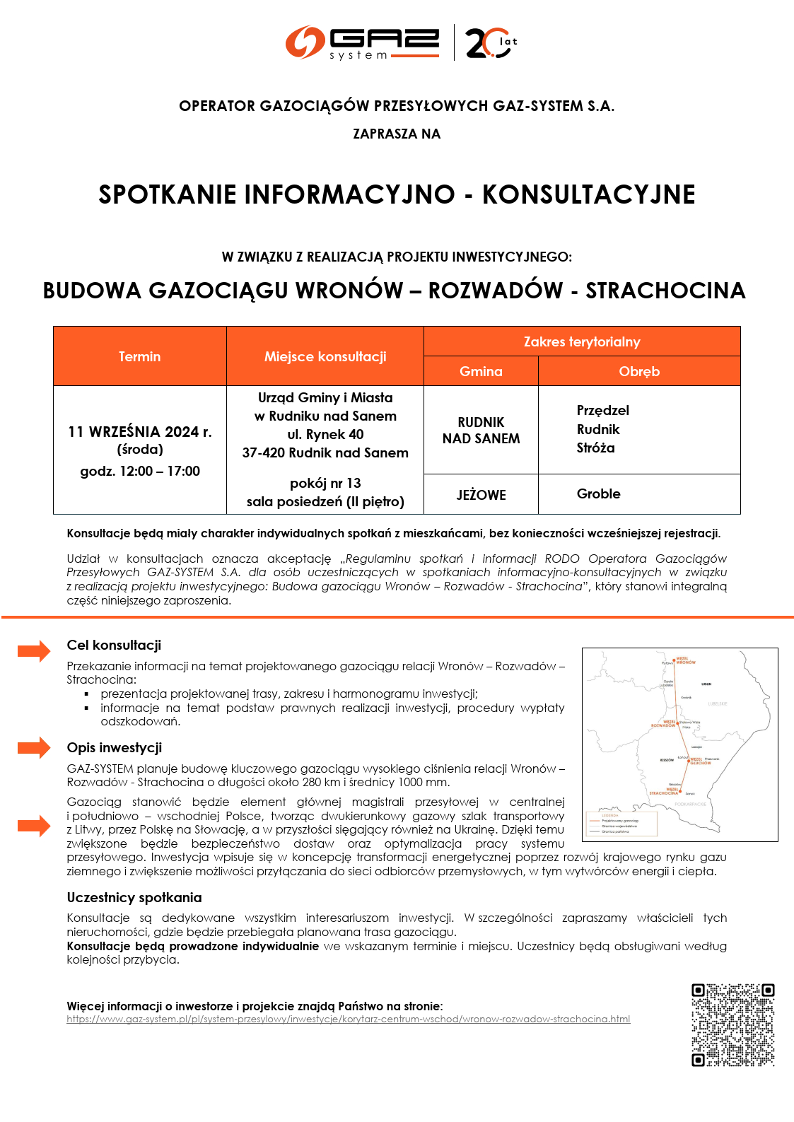 Spotkanie informacyjno - konsultacyjne w związku z realizacją projektu inwestycyjnego "Budowa gazociągu Wronów - Rozwadów - Strachocina"