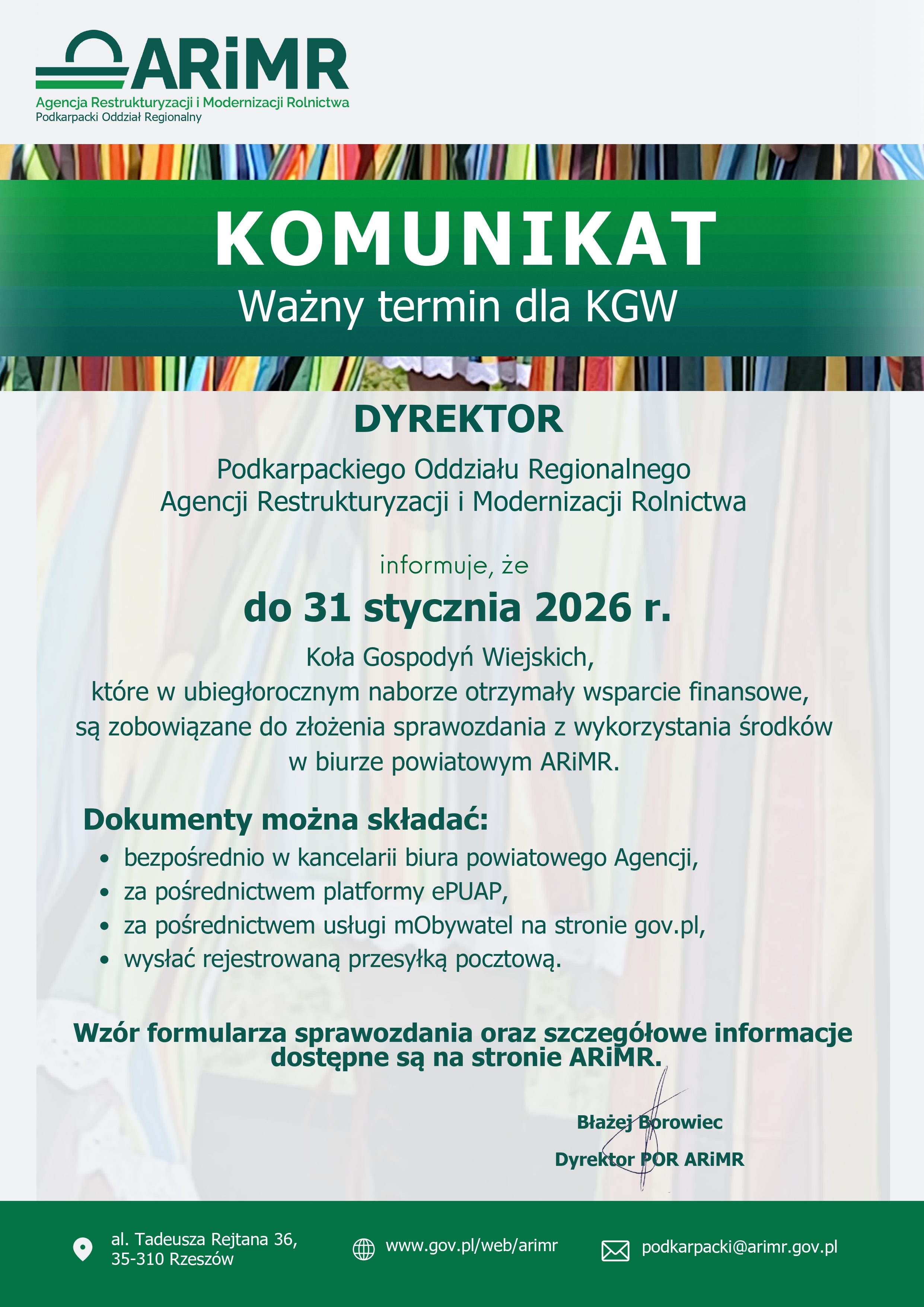 Komunikat z ARiMR na KGW! 