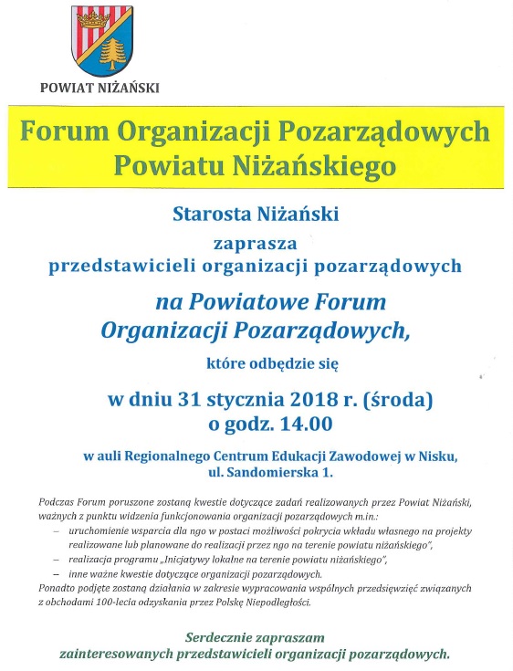 Powiatowe forum organizacji pozarządowych - zaproszenie