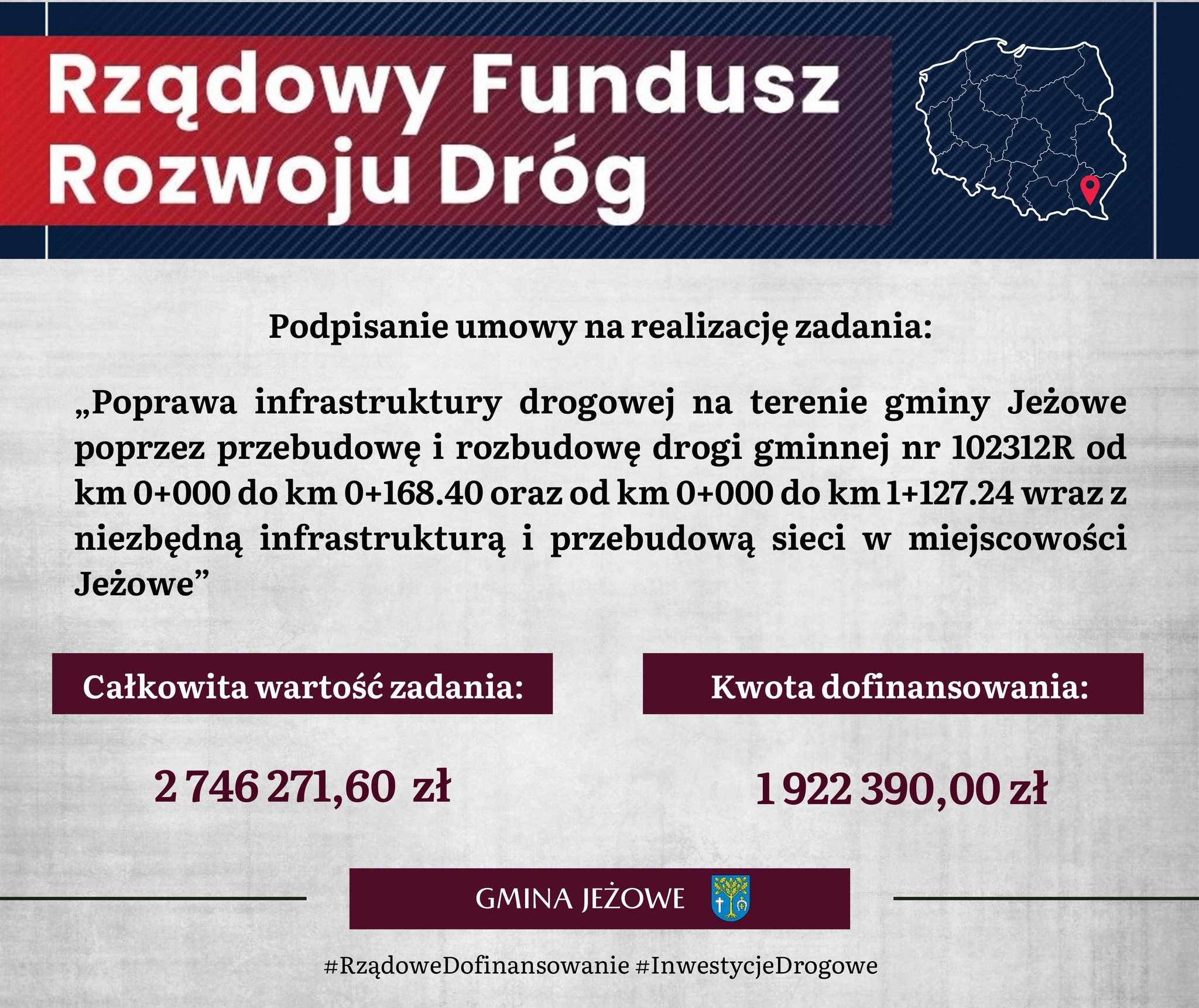 Podpisanie umowy na przebudowę i rozbudowę drogi gminnej nr 102312R w miejscowości Jeżowe-Zagościniec ‼