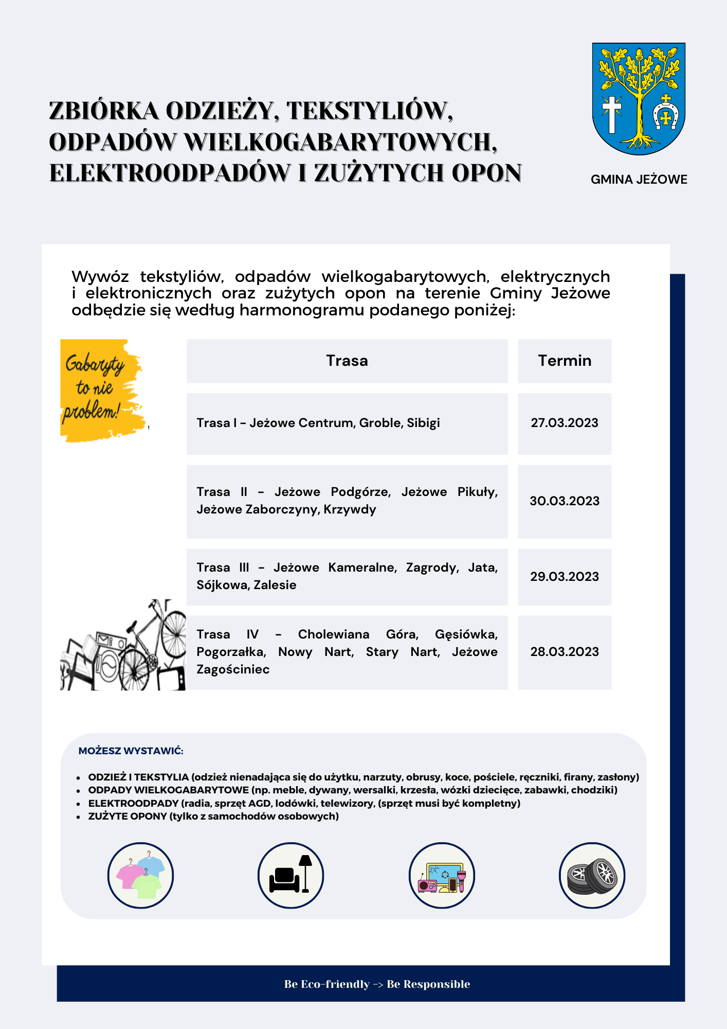 Zbiórka odzieży, tekstyliów, odpadów wielkogabarytowych, elektroodpadów i zużytych opon 