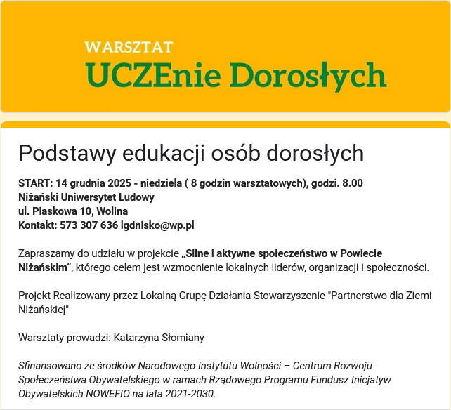 Bezpłatne szkolenie „Podstawy edukacji osób dorosłych” dla organizacji pozarządowych oraz instytucji kultury!