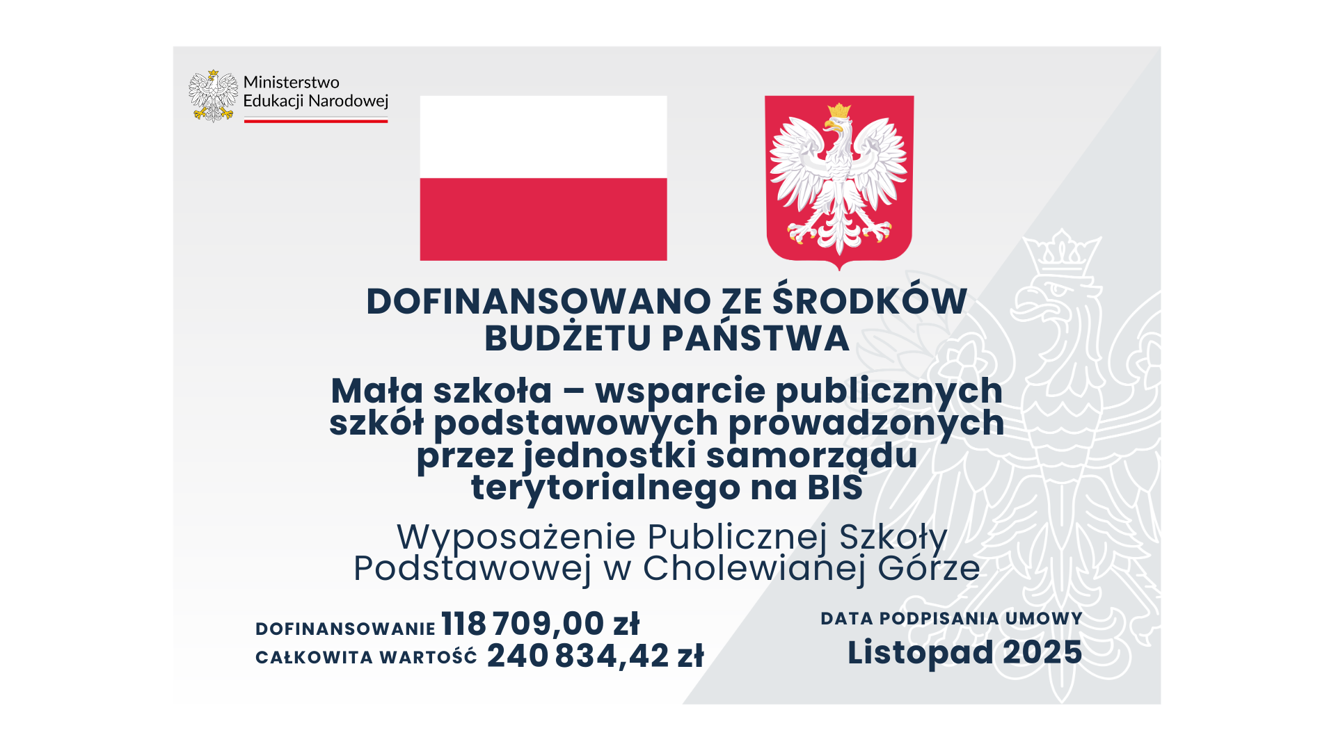 „Wyposażenie Publicznej Szkoły Podstawowej w Cholewianej Górze”