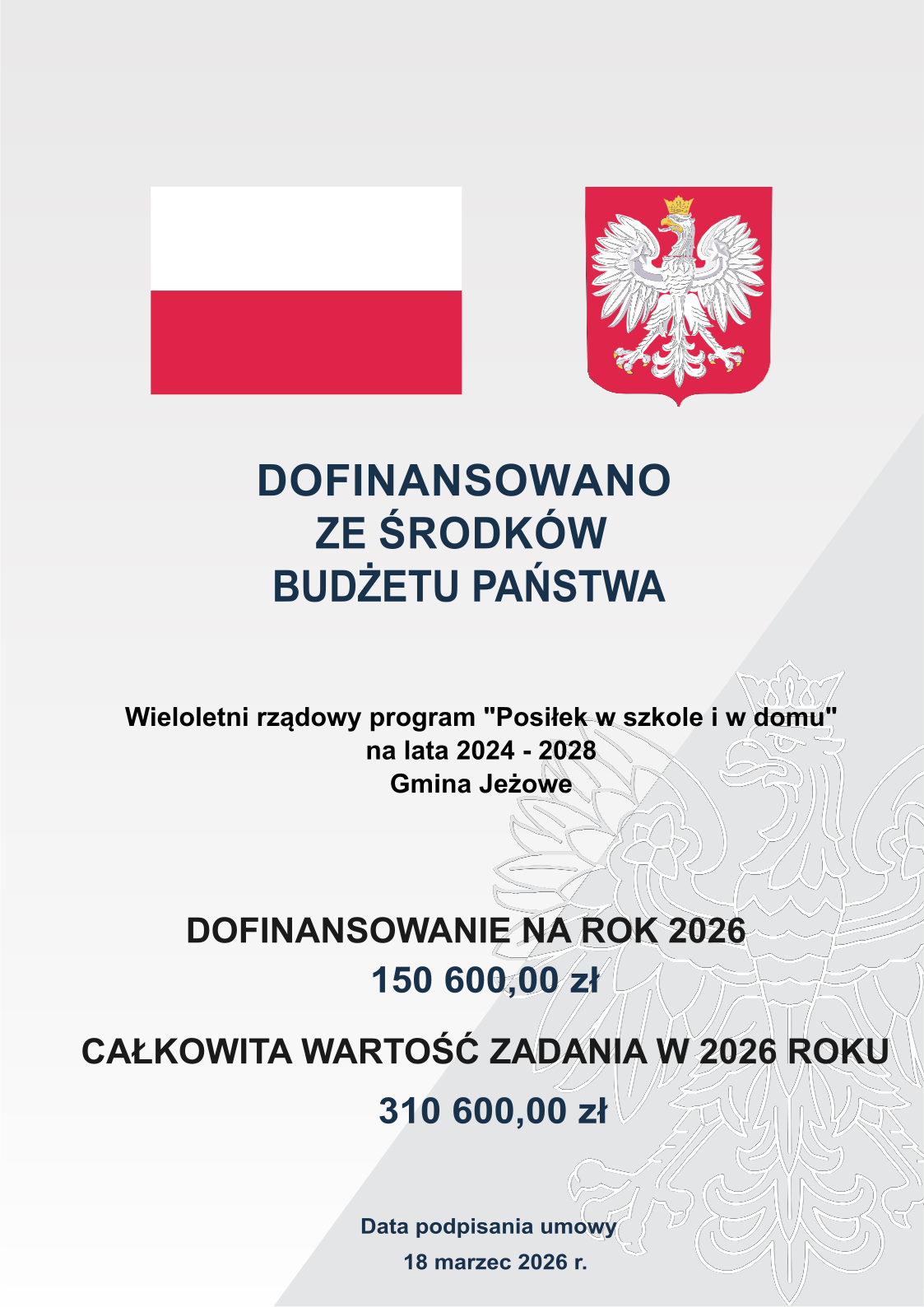 Gmina Jeżowe bierze udział w wieloletnim rządowym programie  „Posiłek w szkole i w domu" na lata 2024-2028