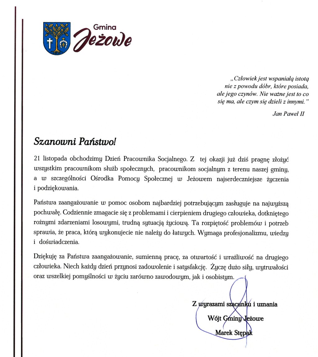 Życzenia z okazji Dnia Pracownika Socjalnego 