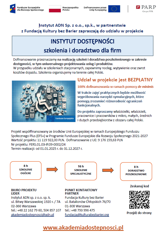 Instytut Dostępności. Zaproszenie na szkolenie dla firm