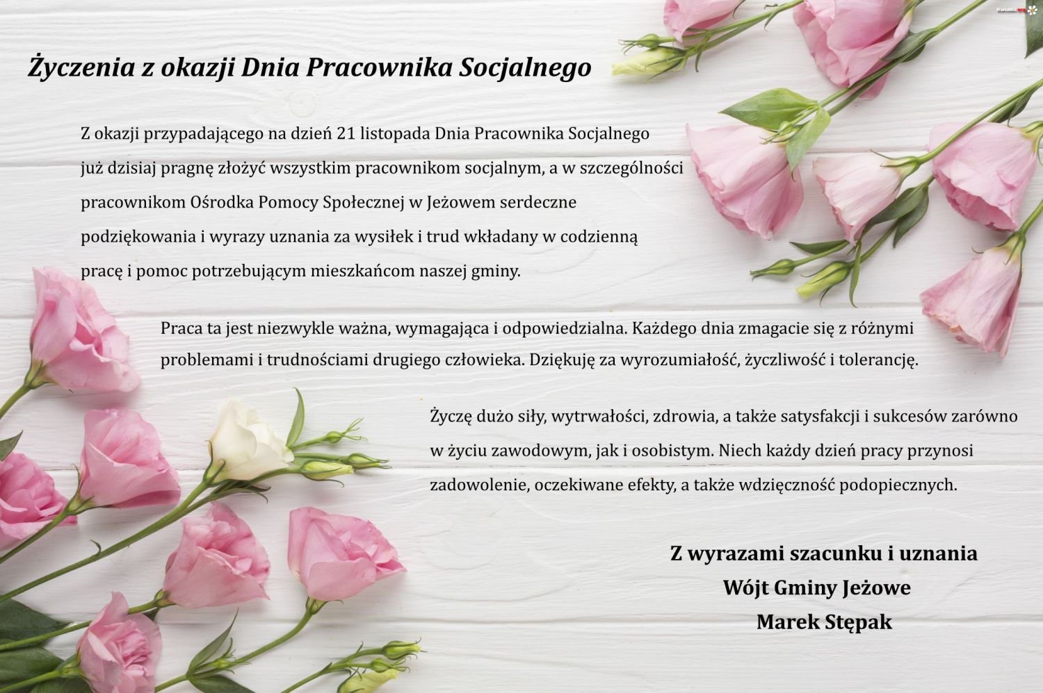Życzenia z okazji Dnia Pracownika Socjalnego