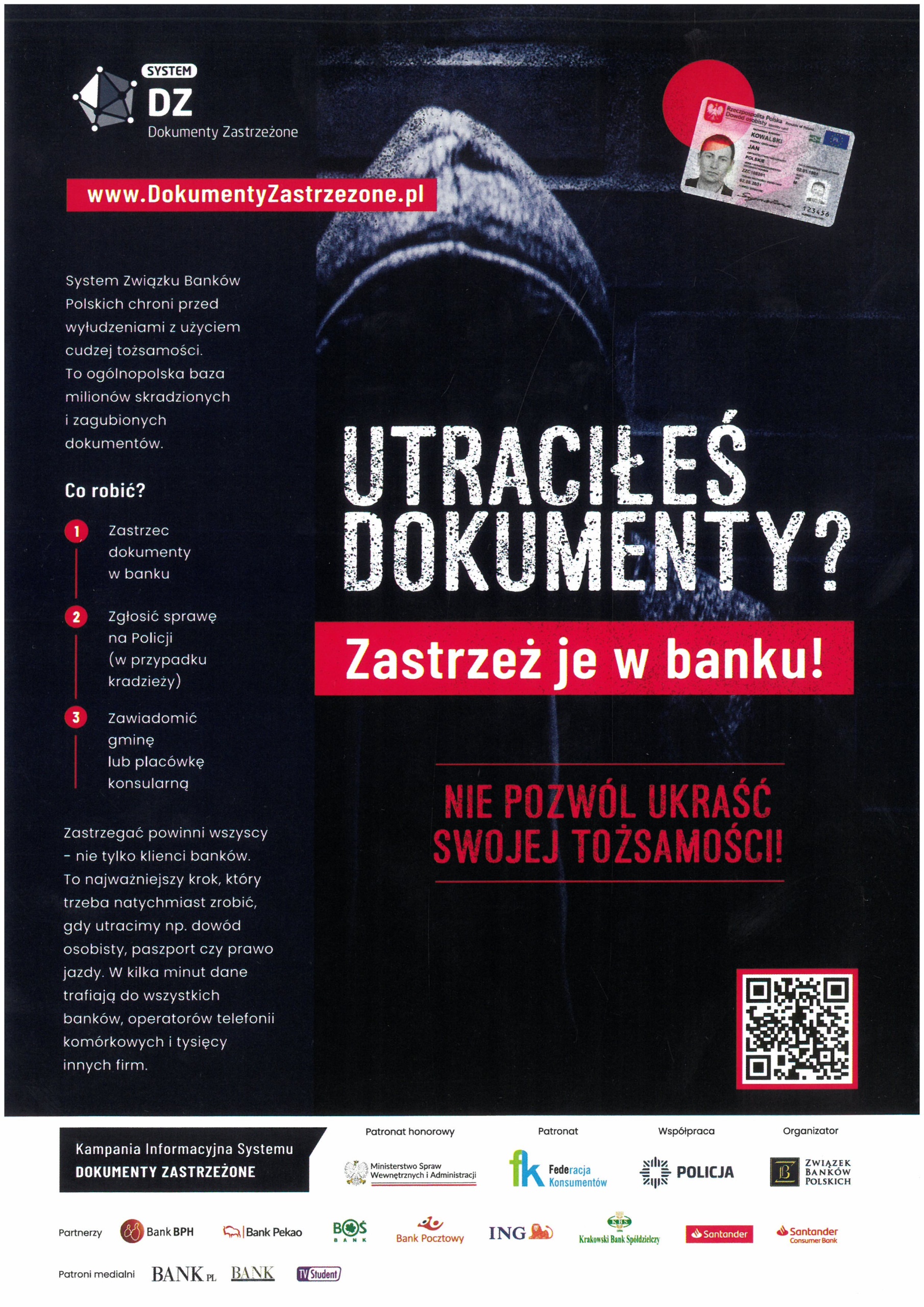 Utraciłeś/łaś dokumenty? Zastrzeż je w banku!  - kampania informacyjna o systemie "Dokumenty Zastrzeżone"